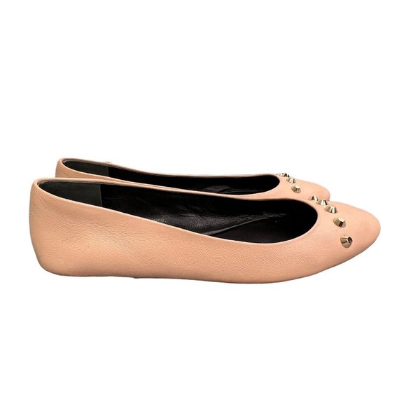Balenciaga Leather Ballet Flat Studded size 38 US 8 Blush Pink Tan Gold Studs - Picture 1 of 10